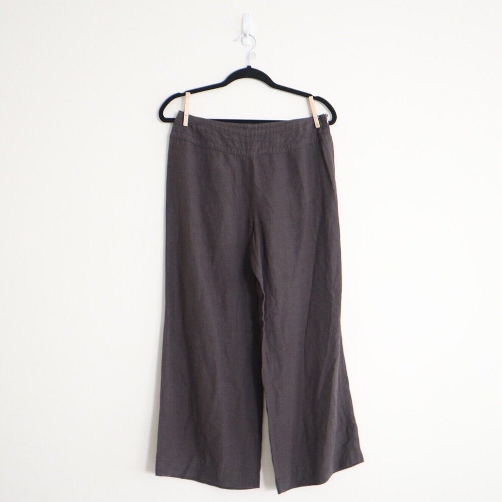 Weekend Max Mara US 8 Fit W13 Linen Wide Leg Cropped Trousers Brown Side Zip